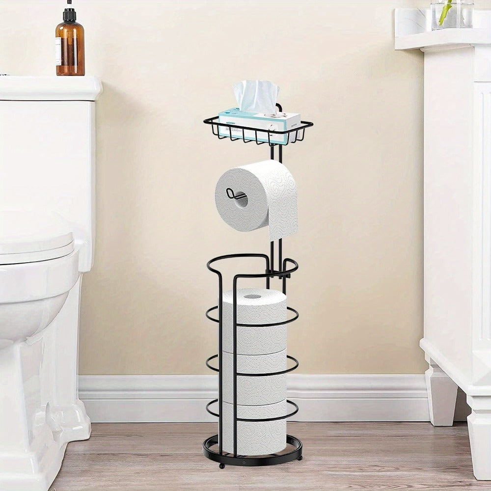 Toilet Paper Holder Floor Standing with Shelf 4-Roll Storage Rack Freestanding Bathroom Paper Organizer for Bathroom Bedroom Balcony Courtyard Black 1 or 2 Pack