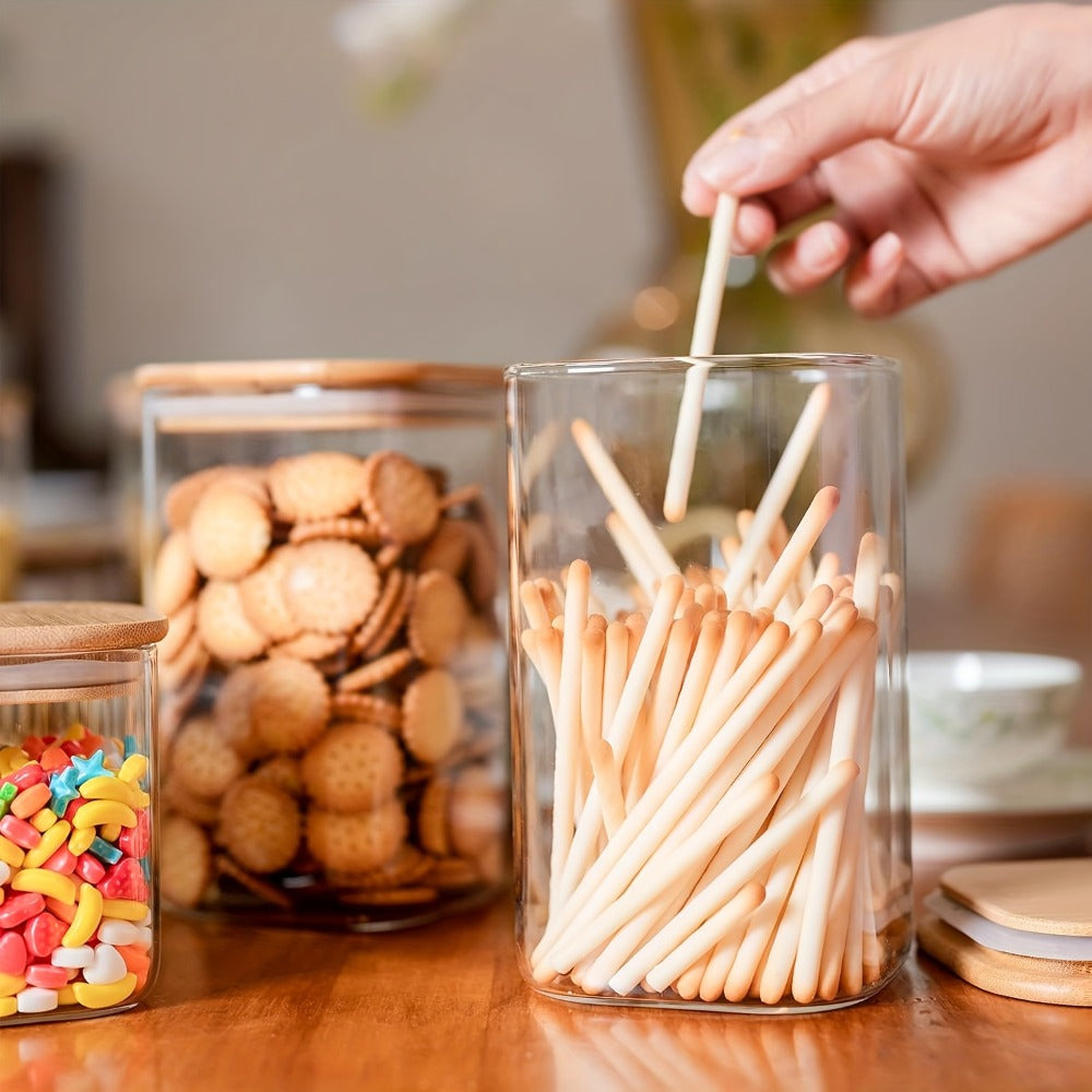 Glass Food Storage Jars with Bamboo Lids 37oz 6pcs Set Airtight Square Glass Containers for Kitchen Pantry Dry Food Tea Coffee Flour Sugar Candy Spices Cookies Clear Canister Organizer