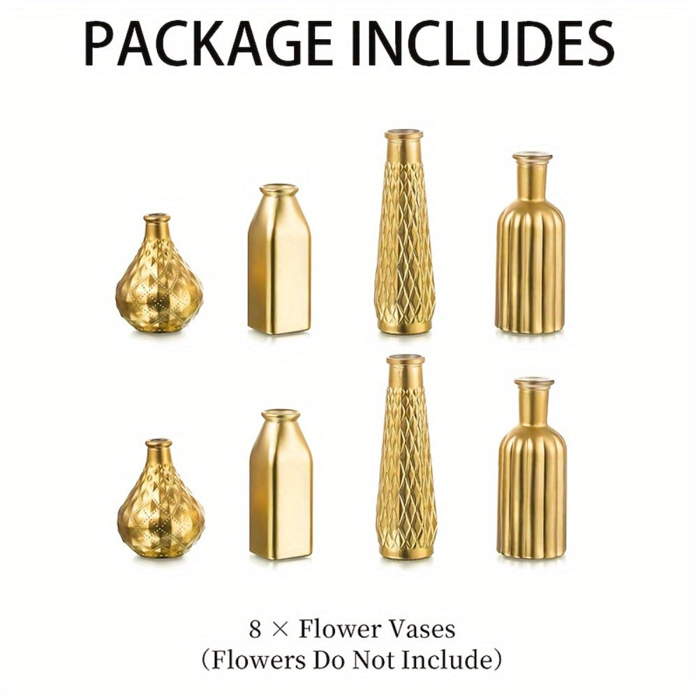Golden Glass Vase Art Deco Cylindrical Flower Vase, Gold Electroplated Finish, Holds Water, Table Centerpiece for Living Room, Kitchen, Bedroom, Bathroom, Holiday Decor