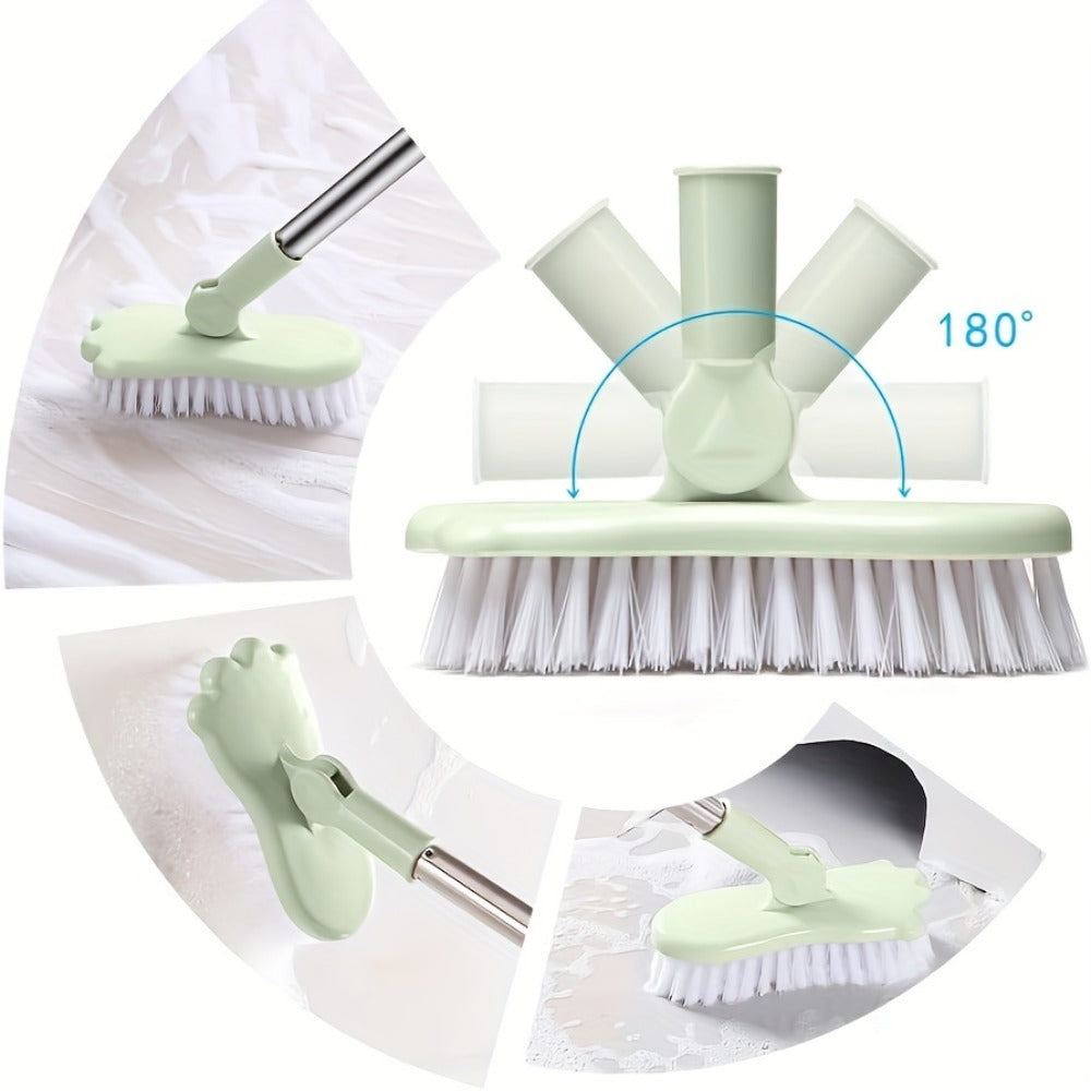 Long Handle Floor Brush with Rotating Head ¨C Bathroom Tile Scrubber, Adjustable Rod, Kitchen & Bathtub Cleaning Brush, 120cm/47in, Green
