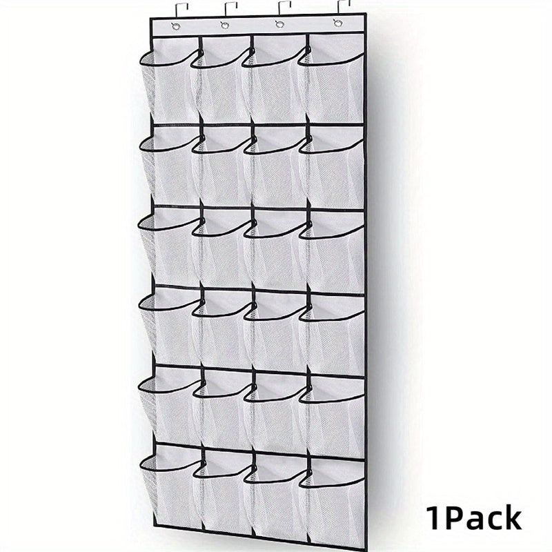 Over Door Shoe Organizer 24 Large Mesh Pockets ¨C Foldable Breathable Hanging Storage Rack, Durable Fabric Closet Hanger for Shoes & Accessories, Space-Saving Door Organization