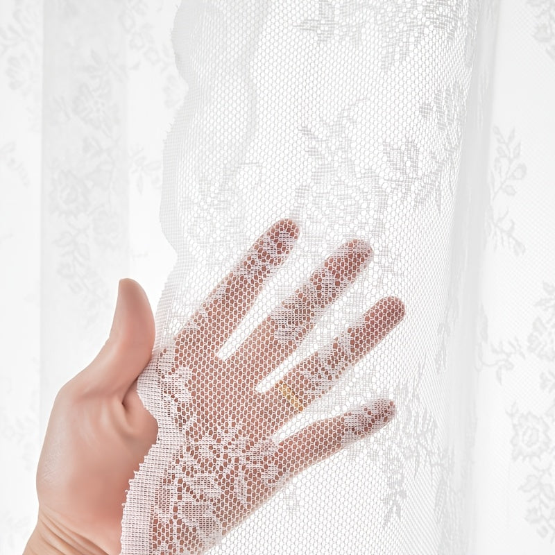 Sheer Lace Curtains 2 Panels Bohemian Floral Semi-Transparent Rod Pocket Window Curtains for Living Room Bedroom All Seasons