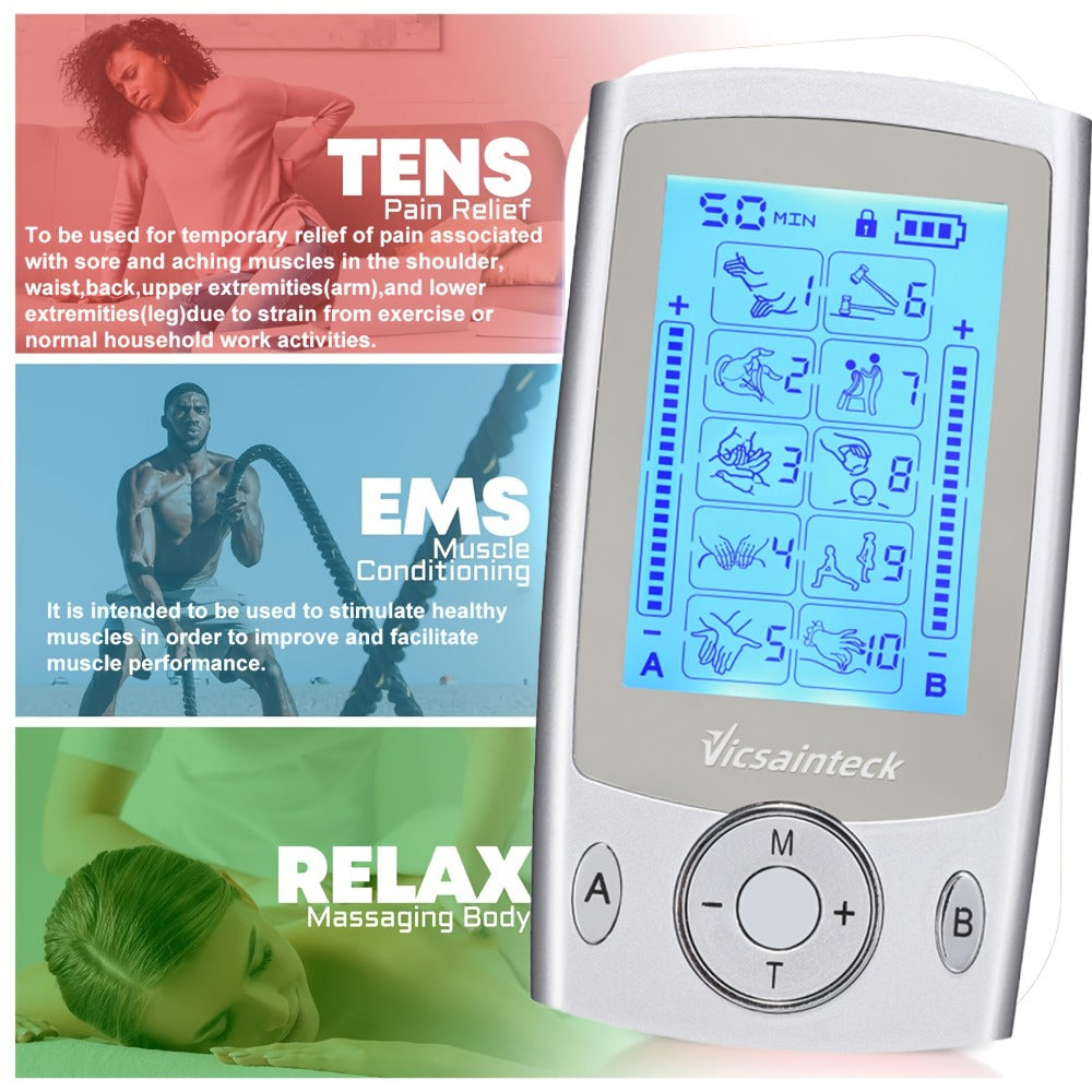 TENS Unit Muscle Stimulator Dual Channel 16 Modes 16 Levels for Pain Relief Back Neck Shoulder Full Body Recovery with 2x2 and 2x4 Electrode Pads EMS Therapy Device