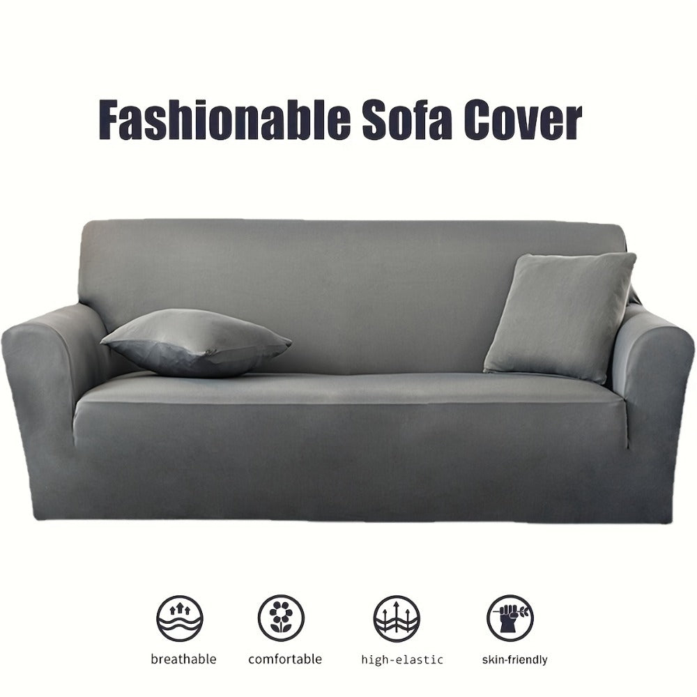 Stretch Sofa Cover Elastic Band | Milk Fiber Fabric Slipcover, Machine Washable Polyester Spandex, 1 to 4 Seater Armchair Couch Cover, Red Gray Blue Black Coffee, Home Decor