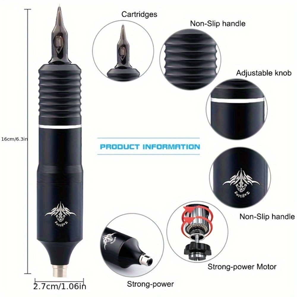Rotary Tattoo Machine Kit 67pcs ¨C Complete Wireless Tattoo Pen Set with Cartridge Needles, Power Supply, Practice Skin, Inks & Transfer Paper for Beginners & Artists