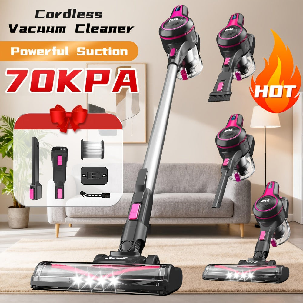 Cordless Vacuum Cleaner 2-in-1 Corded 70KPA Powerful Suction | 6-in-1 Handheld Vacuum with Detachable Battery 45-Min Runtime LED Brush Head 50.5oz Dust Cup | For Hardwood Floor Carpet Pet Hair Home Car