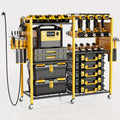 Mobile Tool Cart with Charging Station ¨C 12 Drill Holders & 5 Storage Shelves Power Tool Organizer | Rolling Utility Rack Toolbox with Battery Charging Power Strip for Garage & Workshop | 4 Colors