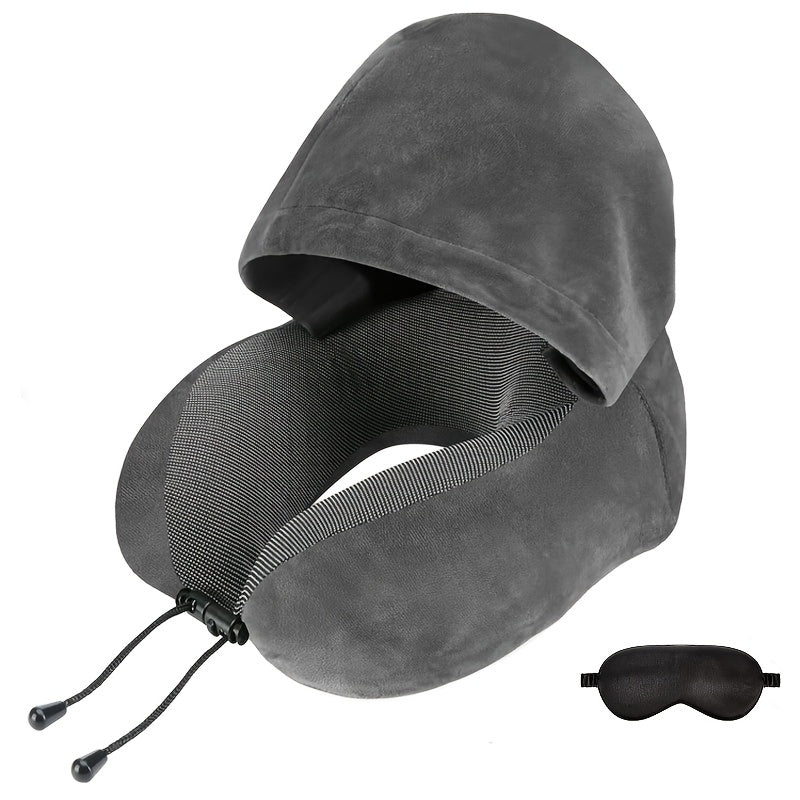 Travel Neck Pillow U-Shaped with Eye Mask Adjustable Portable Ergonomic Neck Support Soft Washable Cover for Airplane Car Home Office Napping Pink Blue Black Grey