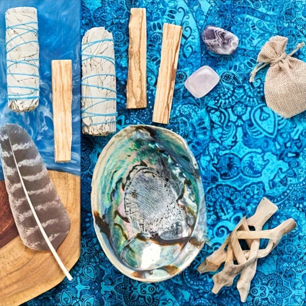 White Sage Smudge Kit 11pcs ¨C 2 White Sage Bundles, 3 Palo Santo Sticks, Abalone Shell with Stand, Crystal Stones ¨C Spiritual Cleansing Gift Set for Home, Meditation & Ritual Decor