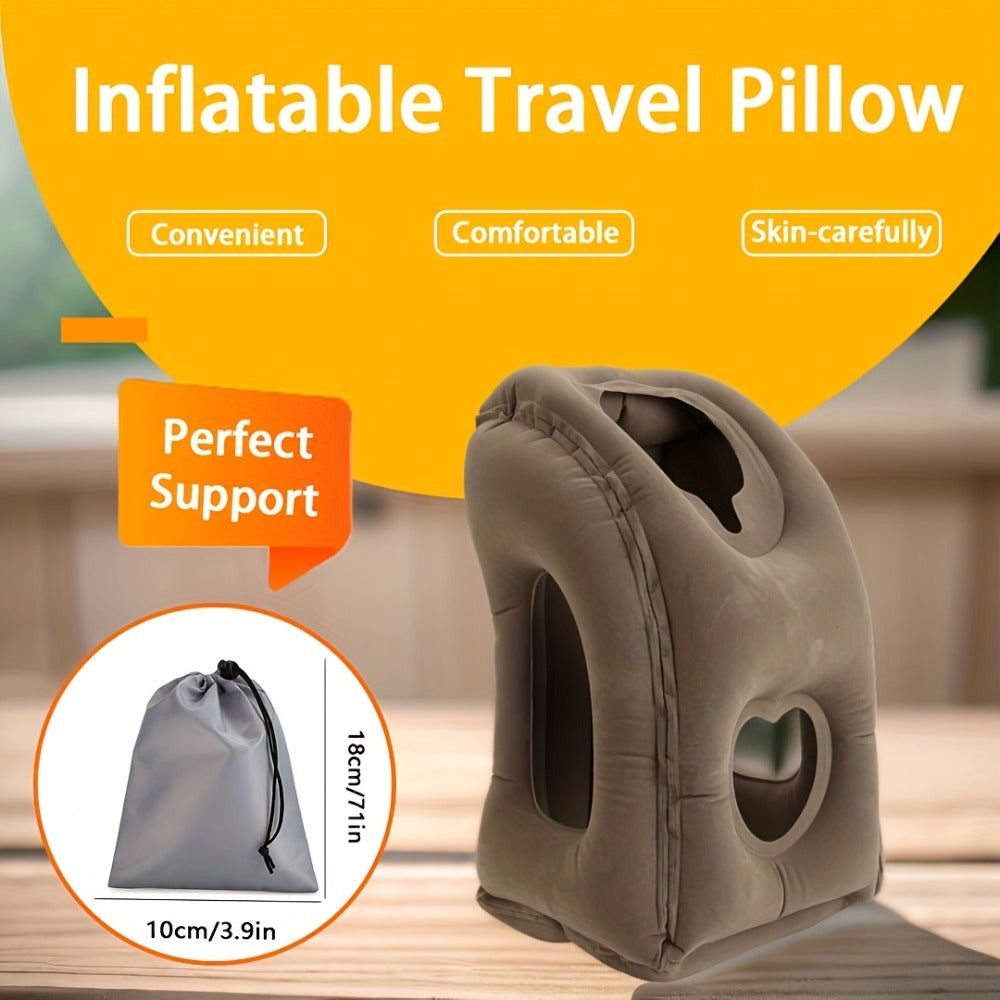 Inflatable Travel Pillow for Neck & Lumbar Support - Portable Air Pillow for Airplane, Car, Bus & Office Sleeping, Compact Ergonomic Rest Cushion for Adults, Blue, Black, Gray