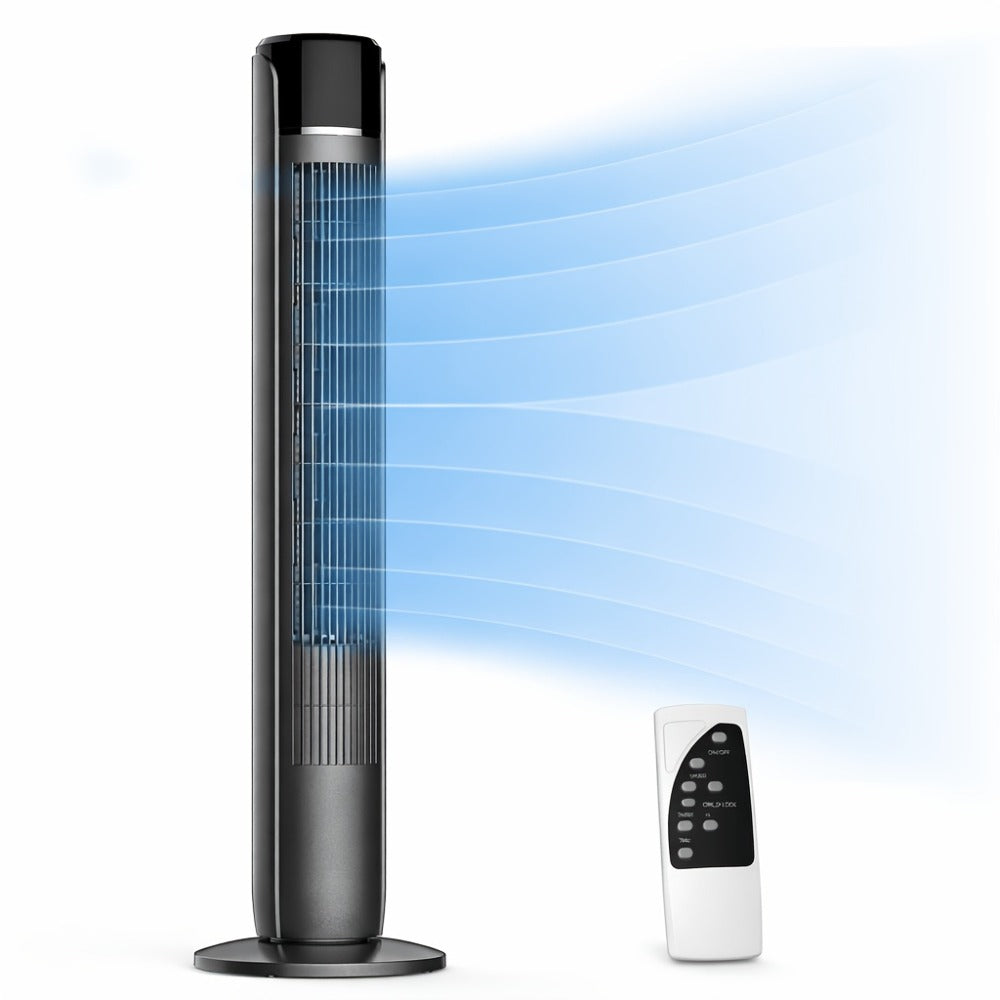 Bladeless Tower Fan 36 Inch | Remote Control, 5-Speed Settings & 4 Operating Modes, Whisper-Quiet 28dB, 12-Hour Timer, Oscillating Standing Fan for Home, Bedroom & Office ¨C Titanium Gray & Black