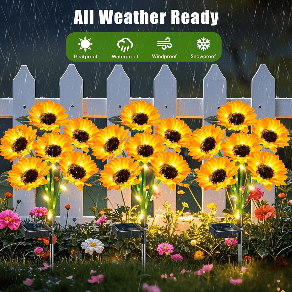 Sunflower Solar Lights Outdoor Garden Decor IP65 Waterproof - 15-Head Solar Powered Sunflower Stake Lights for Garden Flower Bed Pathway Terrace Yard, Decorative Solar Garden Lights Gift for Mom Grandma