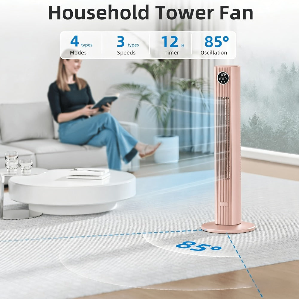 Tower Fan 35-Inch Bladeless 85¡ã Oscillating Standing Floor Fan 3-Speed Quiet Cooling with 12H Timer for Bedroom Office Living Room Home