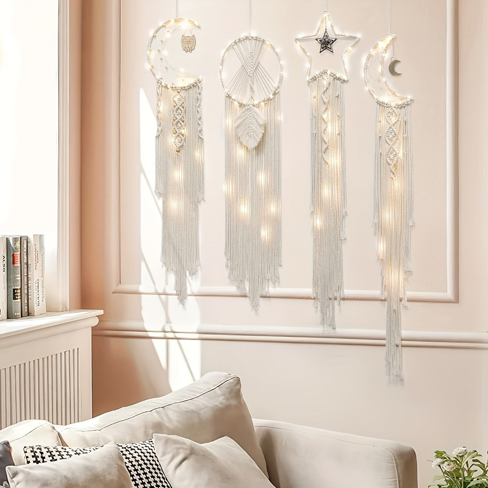 Dream Catcher Boho Wall Decor Set of 4, Woven Fabric Bohemian Dream Catchers for Bedroom Room Decor, Birthday Gift for Women Mom Grandma Teenage Girls