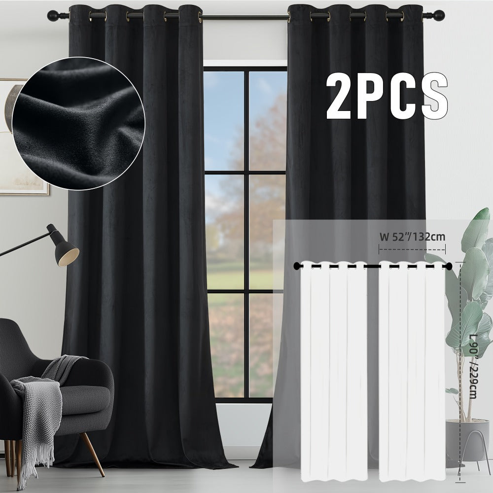 Velvet Room Darkening Curtains 2 Panels | Grommet Top Thermal Insulated Soundproof Blackout Curtains for Living Room Bedroom, Soft Solid Color Vintage Window Drapes