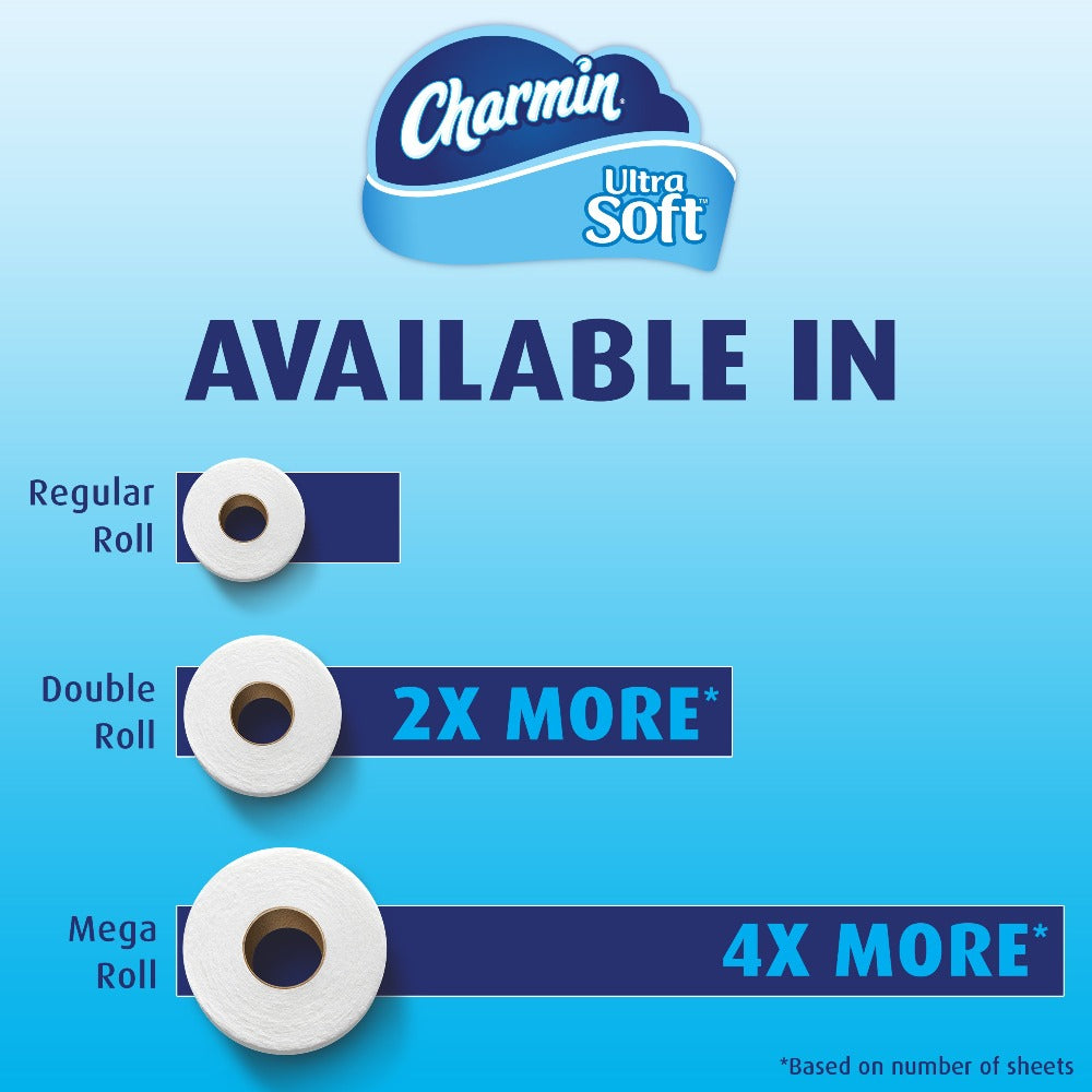 Charmin Ultra Soft Toilet Paper Mega Roll - 2-Ply 200 Sheets per Roll, Soft & Strong Bath Tissue, Available in Mega, Double, 16ct, 30ct, 328ct Bulk Pack Options for Home, Office & Commercial Use