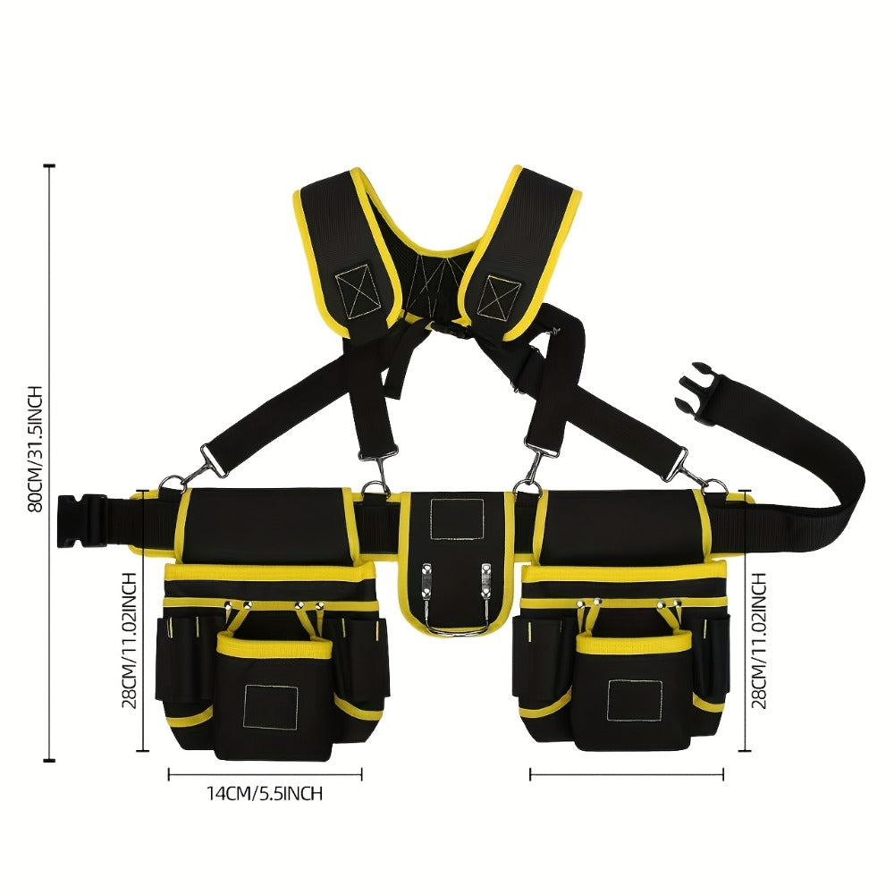 Tool Belt Heavy Duty Multi-Pocket Tool Pouch Bag Adjustable Waist Tool Organizer for Electricians Carpenters Mechanics Gardeners Construction Workers Black Yellow