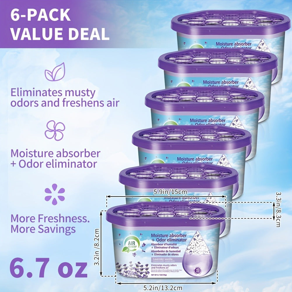 Portable Dehumidifier Boxes 6-Pack | Moisture Absorber & Odor Eliminator for Closets, Bathrooms, RVs, Boats & Bedrooms