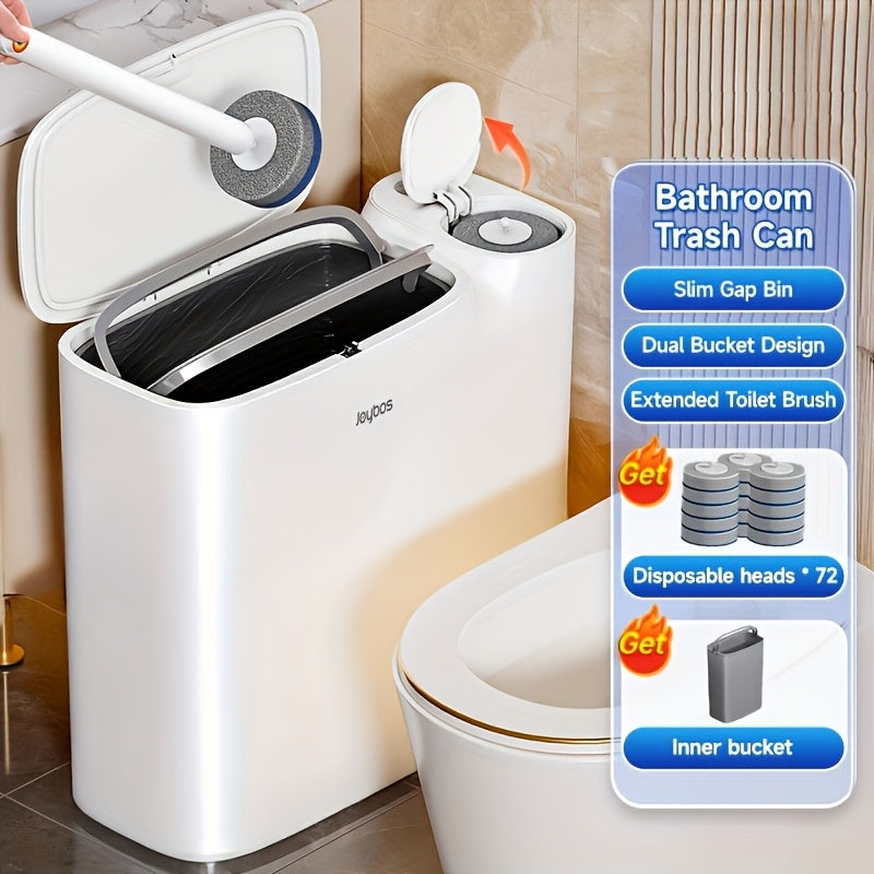 Disposable Toilet Brush with Trash Can 3-in-1 Set Replaceable Brush Heads Space-Saving Bathroom Cleaner with Lid Odor-Proof Waste Bin for Bathroom RV Small Toilet
