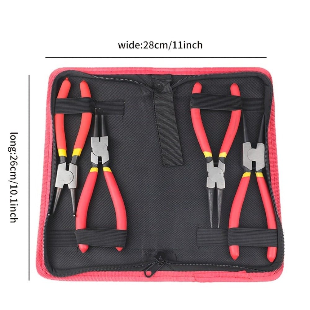 Snap Ring Pliers Set 4pcs - 7 & 9 Inch Straight Curved Jaw Internal External Circlip Pliers Spring Loaded Precision Retaining Ring Tool with Storage Box or Bag