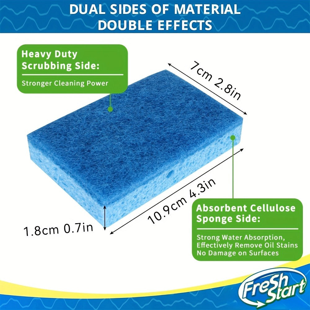 Non-Scratch Cellulose Sponge Dual-Sided with Tough Scouring Pad ¨C Dishwashing Sponges for Kitchen, Dishes & Bathroom, Absorbent & Durable, Green or Blue, 9/12/18/27 Pack Value Sets