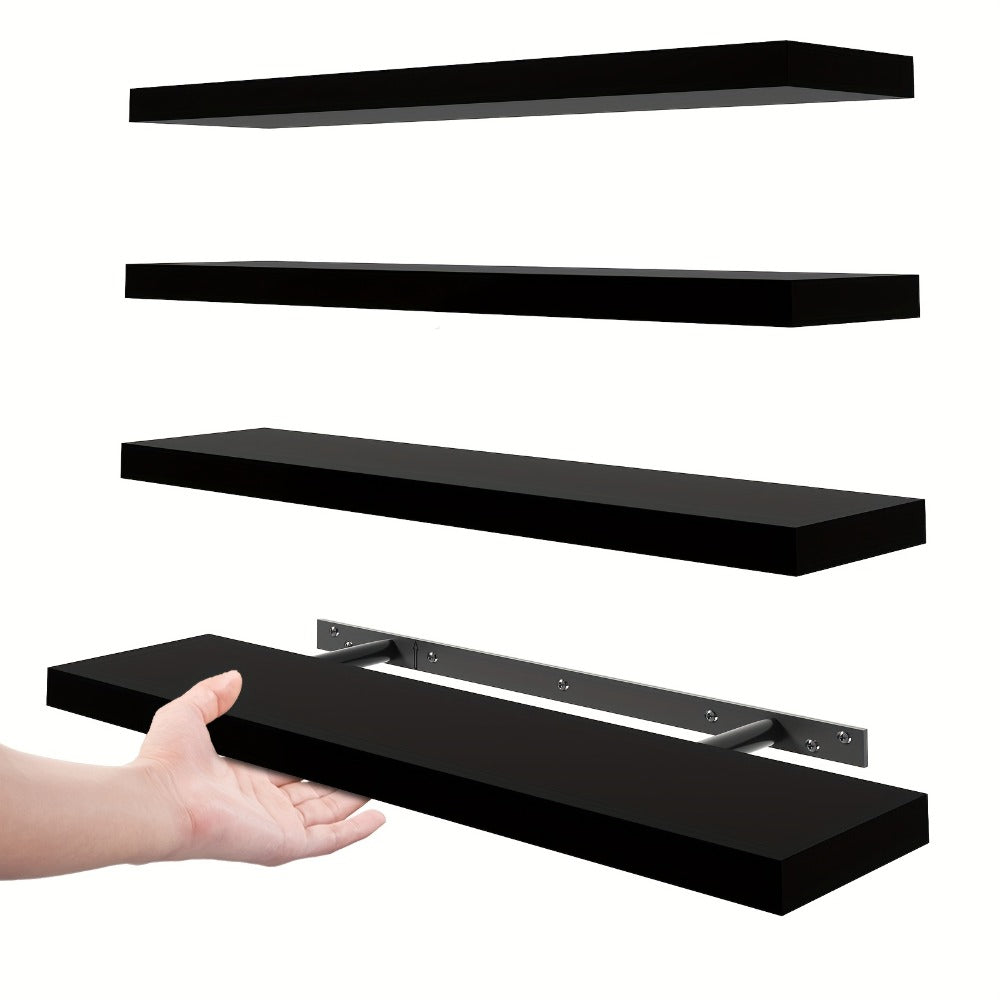 Floating Shelves Wall Mounted Set of 4 - 22 Inch Wall Shelves with Invisible Brackets for Bathroom Living Room Bedroom Kitchen Decor, Walnut Black White White Oak Light Brown