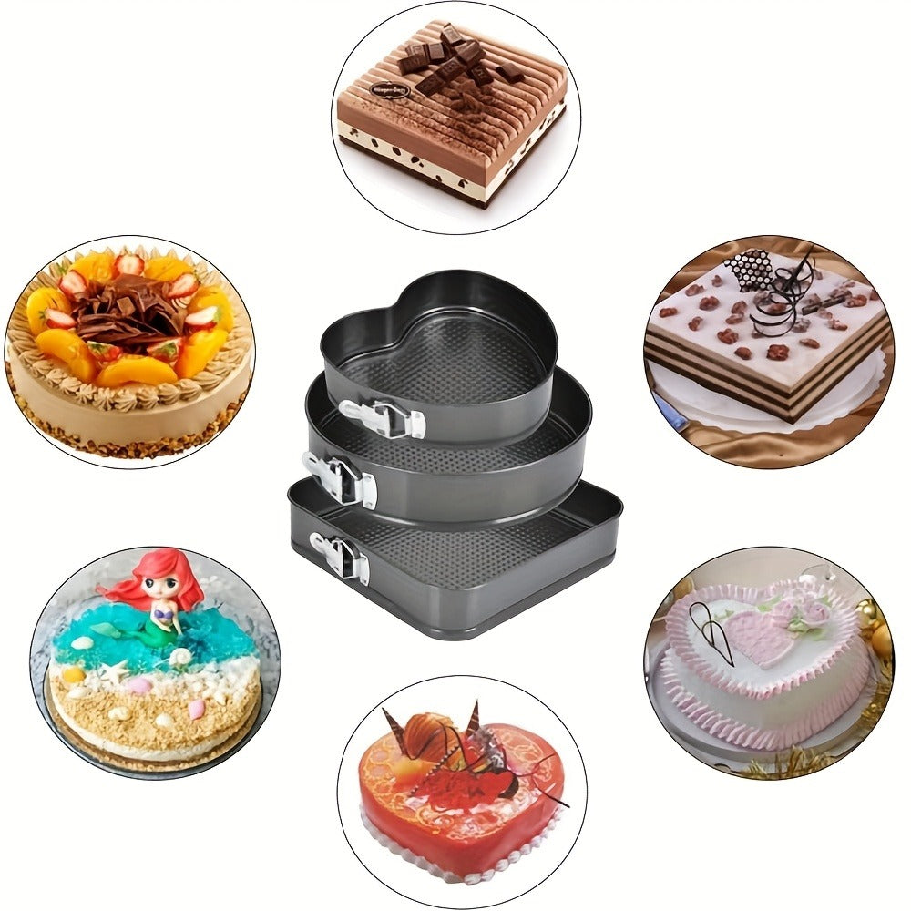 Springform Cake Pan Set 6pcs 7 8 9 10 11 Inch Heart Round Square Nonstick Leakproof Removable Bottom Carbon Steel Bakeware for Cheesecake Mousse Honeycomb Birthday Wedding Cake
