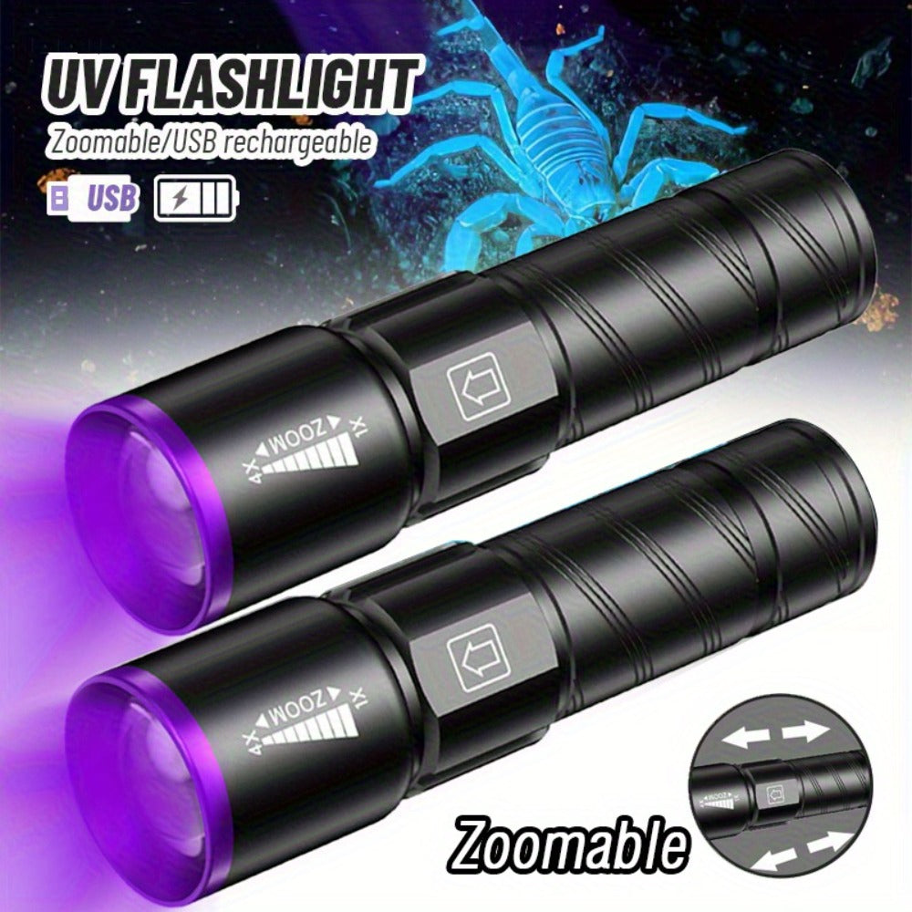 UV Blacklight 2 Pack Rechargeable Portable | Adjustable Brightness & Zoom Ultraviolet Lamp | Scorpion Detection Pet Urine Stain Finder Nail Polish Resin Curing Fluorescent