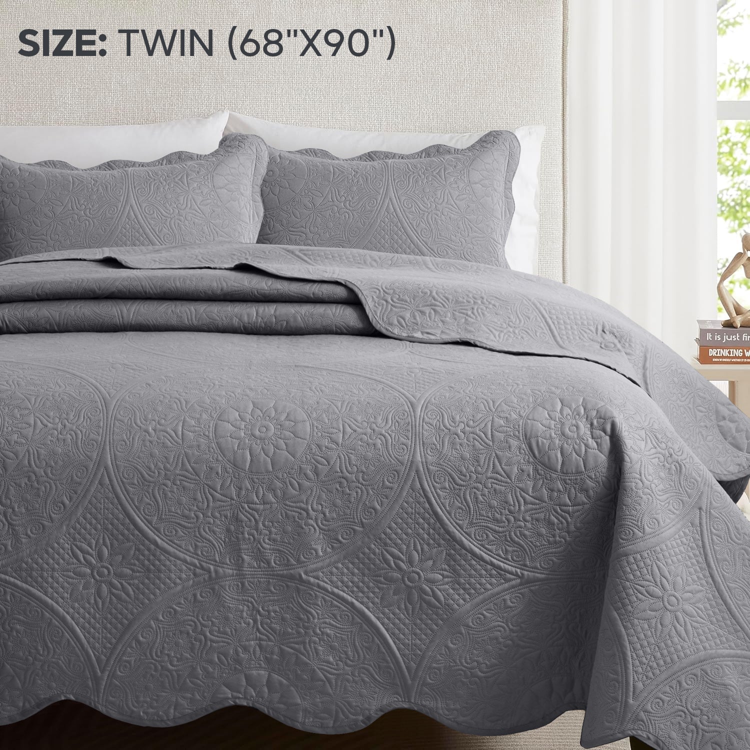 Quilted Bedspread Set 3 Piece ¨C Soft Floral Coverlet with Pillow Shams, Lightweight Breathable Quilt for Bedroom & Guest Room, All Season Bed Cover