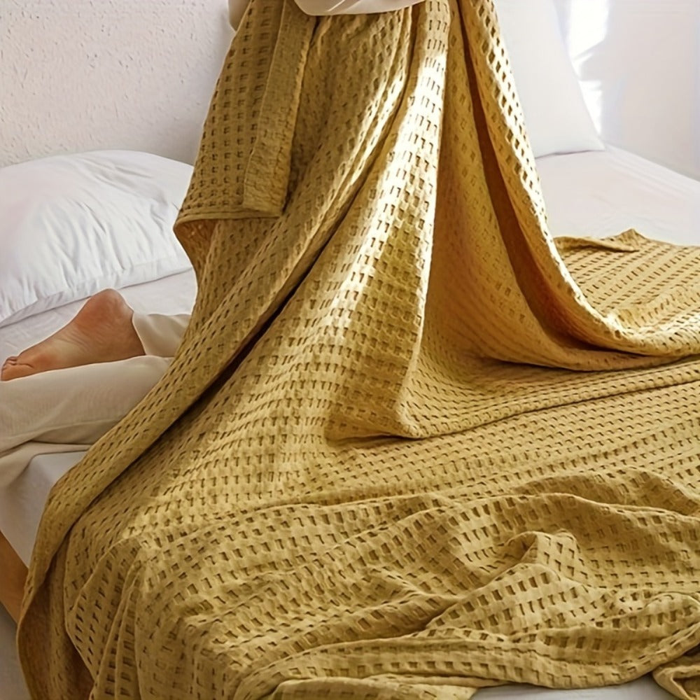 Cotton Waffle Blanket ¨C Pure Cotton Multilayer Summer Cooling Quilt, Jacquard Knit, Machine Washable, Air Conditioning Blanket