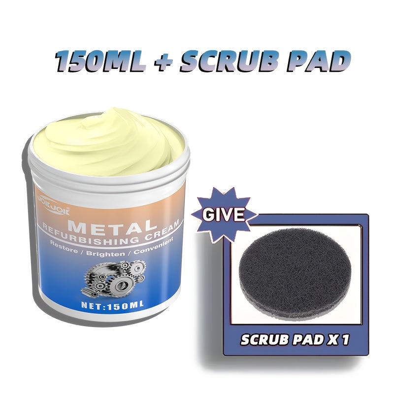 Metal Polishing Paste with Scrub Pad 5.07oz Multi-Purpose Chrome Polish Repair Cream for Automotive Chrome Kitchen Appliances Oven Range Hood Stainless Steel