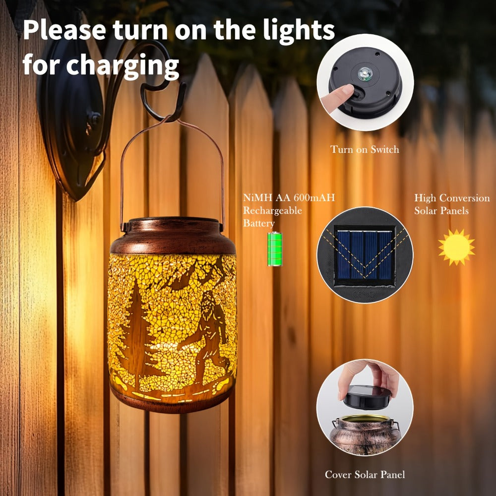 Solar Hanging Lantern Outdoor Bigfoot Design - LED Solar Metal Lantern Light for Patio Garden Lawn Tabletop Path, Bigfoot Sasquatch Decor, Halloween Christmas Autumn Decoration