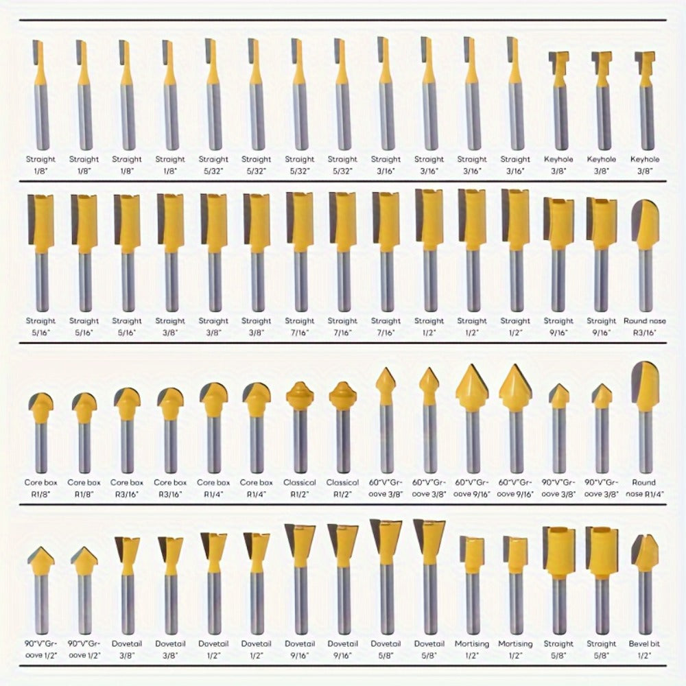 Carbide Router Bit Set 15 100PCS 1/4 Inch Shank Multi-Purpose Milling Carving Bits for Wood Fine Routing Engraving Professional Beginner Woodworking Tool Kit