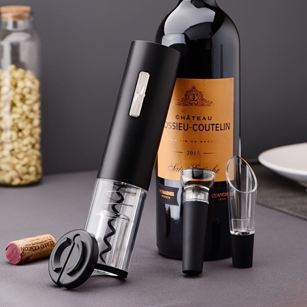 Electric Wine Opener Set 4-in-1 Rechargeable - USB-C Automatic Corkscrew with Blue LED, Vacuum Stopper, Wine Pourer & Foil Cutter - Complete Wine Accessories Gift Set for Home Bar, Parties & Weddings