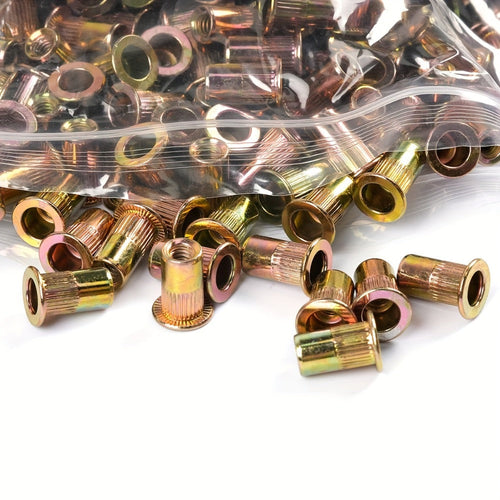 860pcs Rivet Nut Kit SAE UNC Assortment ¨C Zinc Plated Carbon Steel Flat Head Insert Threaded Nuts 7 Sizes with Case for Auto Furniture & Industrial Projects