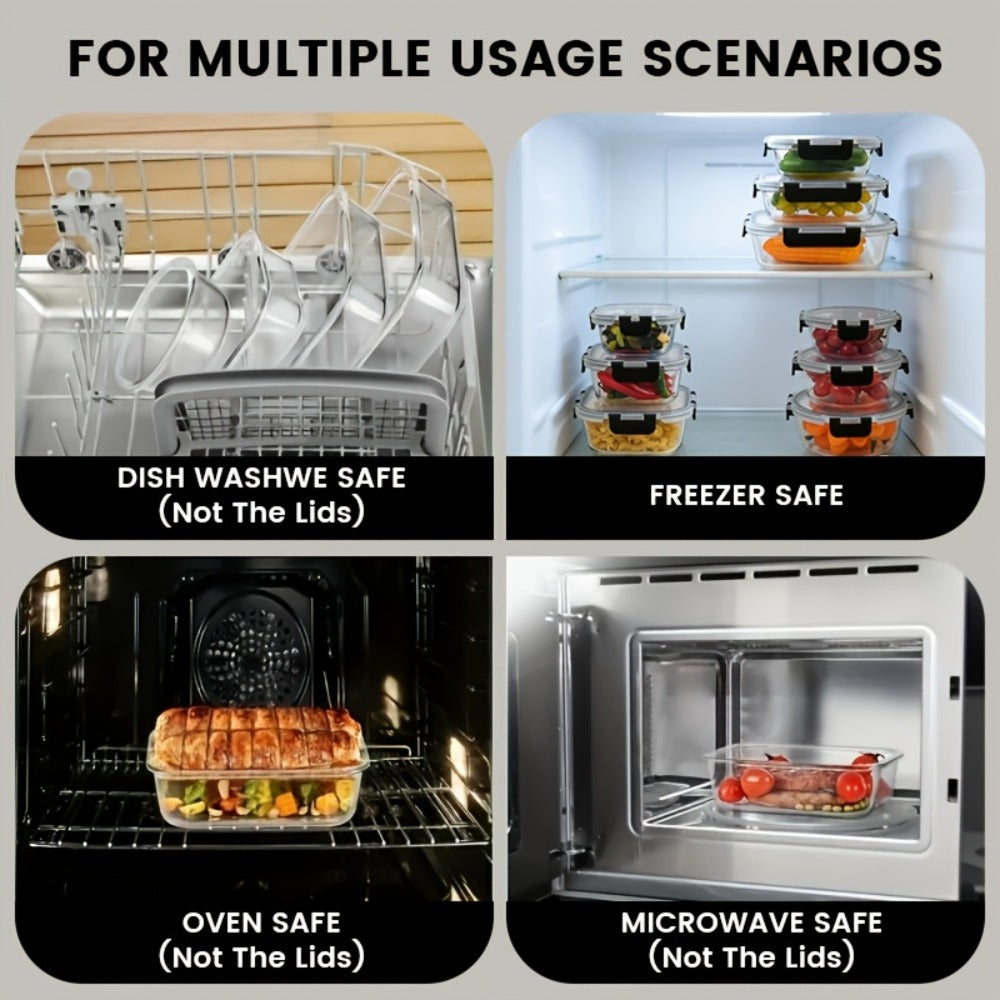 Glass Food Storage Containers with Lids Set of 12, Airtight Leak-Proof Meal Prep Containers, Microwave Oven Freezer Dishwasher Safe Bento Boxes for Pantry Kitchen Organization