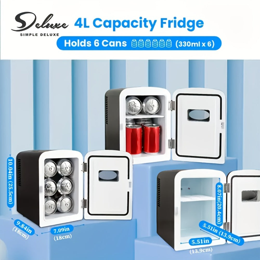 Aesthetic Mini Fridge 4 Liter with Stickers - Portable Cooler and Warmer for 6 Cans, AC/DC Compact Refrigerator for Bedroom, Office, Dorm & Car, Cute Mini Fridge Gift for Friends, Black Pink Red