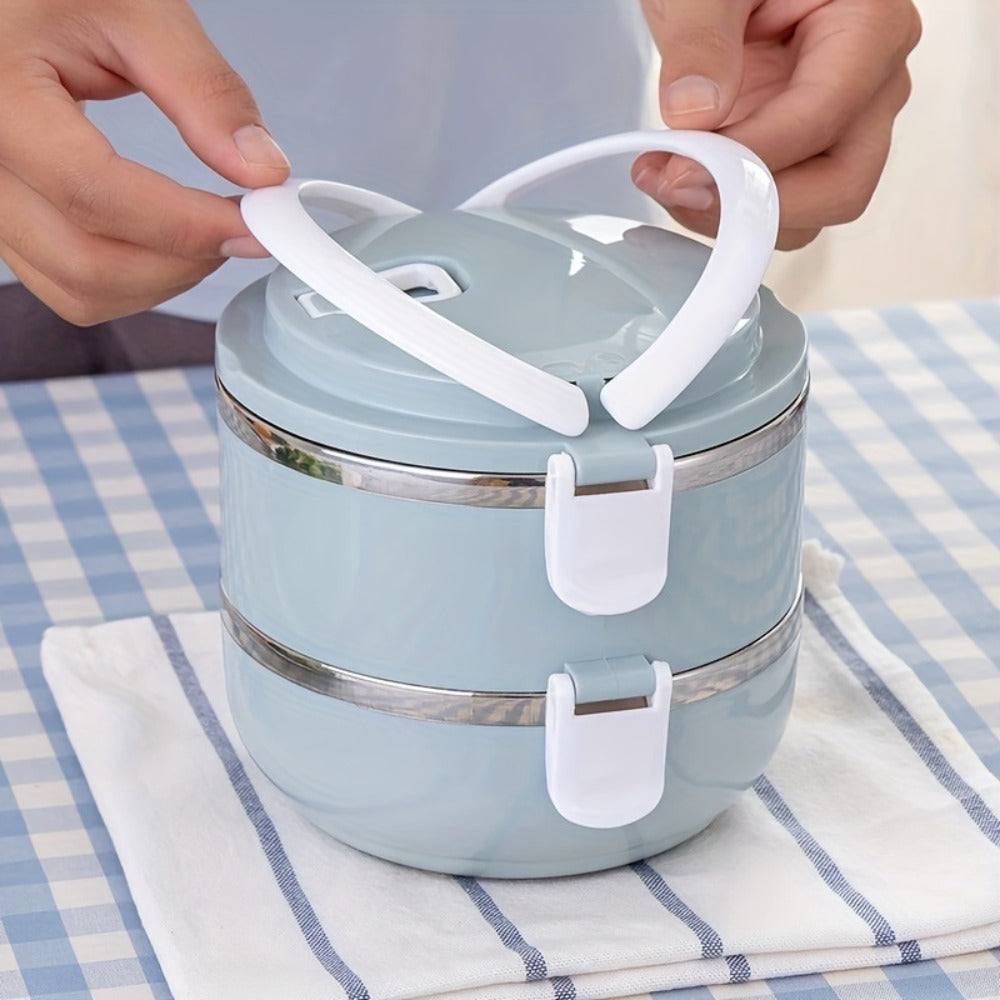 Stainless Steel Lunch Box Insulated Bento Box with Lid - Cylindrical Stackable Food Container for Office School Camping and Picnic, Dishwasher Safe Thermal Lunch Box Available in 2, 3 or 4 Layer for Adults and Kids