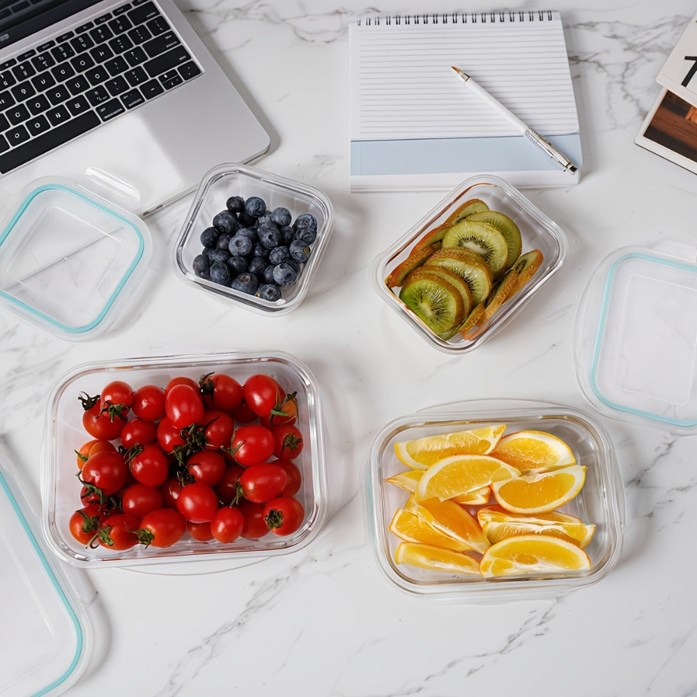 Glass Food Storage Containers 16-Piece Set 8 Glass Bowls with 8 Sealed Lids BPA Free Dishwasher Microwave Refrigerator Safe Meal Prep Containers Bento Boxes in Blue Grey Green Assorted