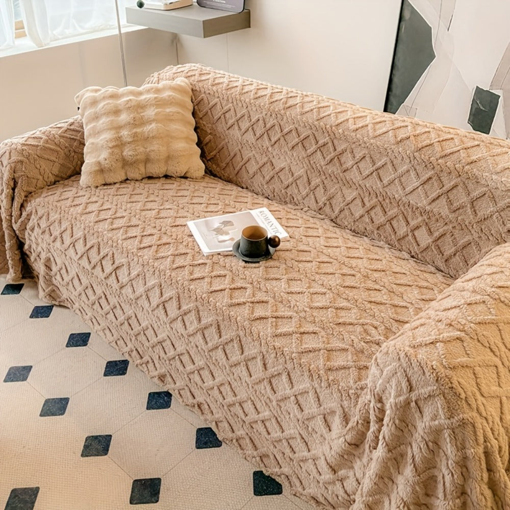 Sofa Throw Cover Shu Velveteen - 300GSM Soft Plush Couch Slipcover Pet Friendly Machine Washable Solid Color Protector for Armchair Loveseat Sectional Sofa, 3 Sizes 5 Colors