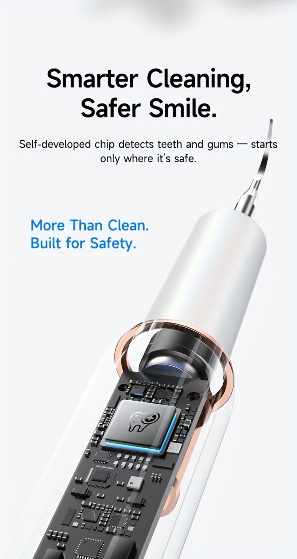 Interdental Plaque Remover with LED Light ¨C Electric Teeth Cleaner, 5 Cleaning Modes, 2 Replacement Heads, Oral Irrigator-Like Function, No Water Required, Dental Care for Travel & Home Use