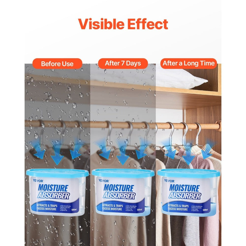 Moisture Absorber Boxes 6 Pack 500ml Calcium Chloride Dehumidifier Box Fragrance Free Humidity Absorber for Bathroom Closet Kitchen Bedroom Shoe Cabinet
