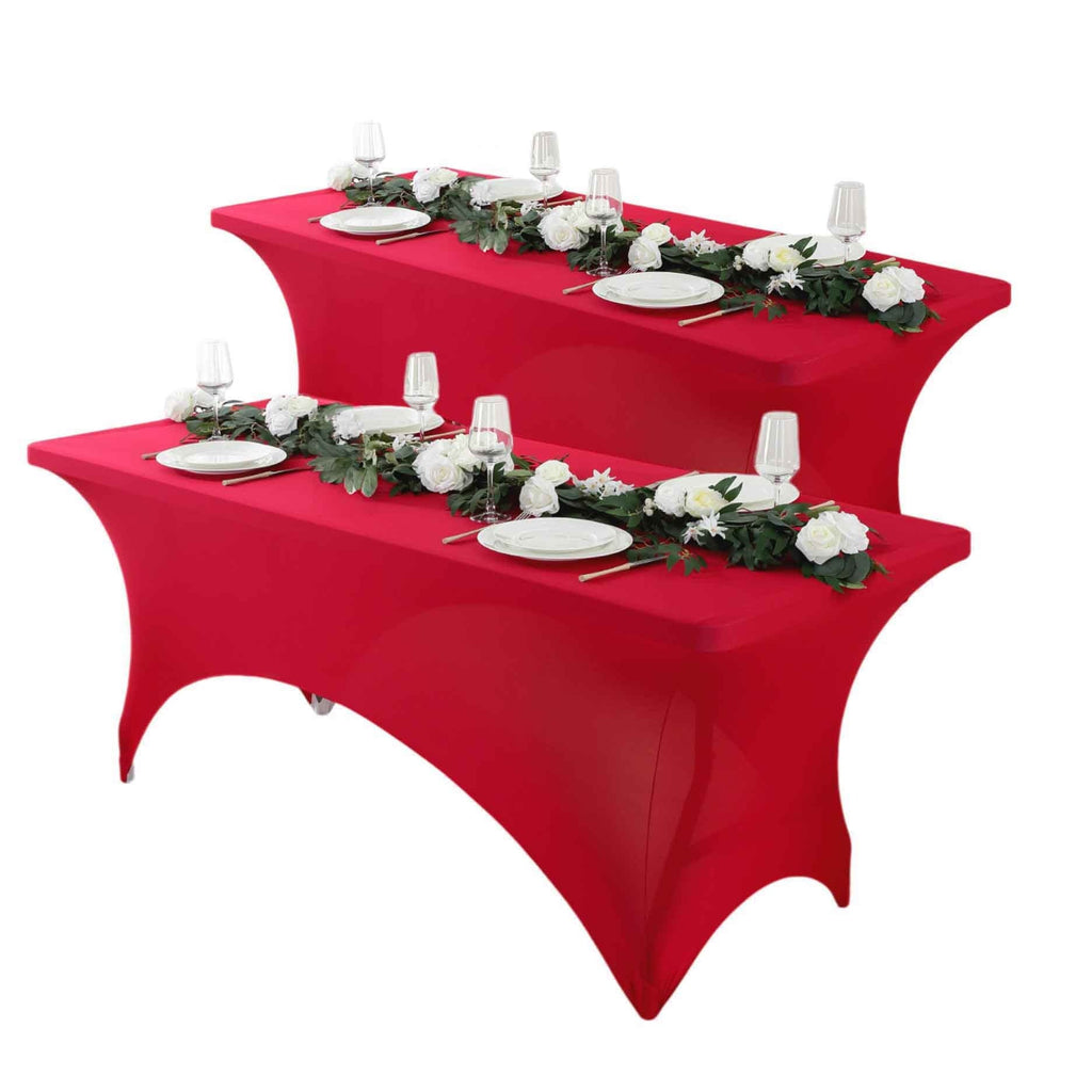 Spandex Fitted Tablecloth 4ft 6ft 8ft | Wrinkle-Free Stretch Rectangle Table Cover for Wedding Party Event Banquet