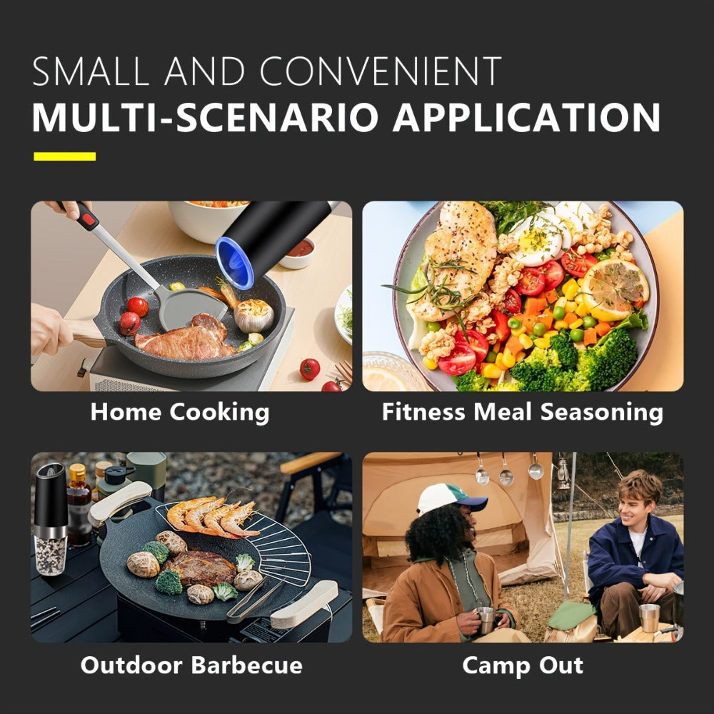 2pcs USB Rechargeable Electric Salt and Pepper Grinder Set with LED Light & Adjustable Coarseness, One-Hand Operation