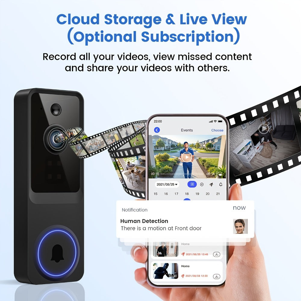 1440P Wireless Video Doorbell Camera WiFi Smart Doorbell with Night Vision Two-Way Audio Motion Detection Rechargeable Battery Local Storage AI Snapshot for Home Security
