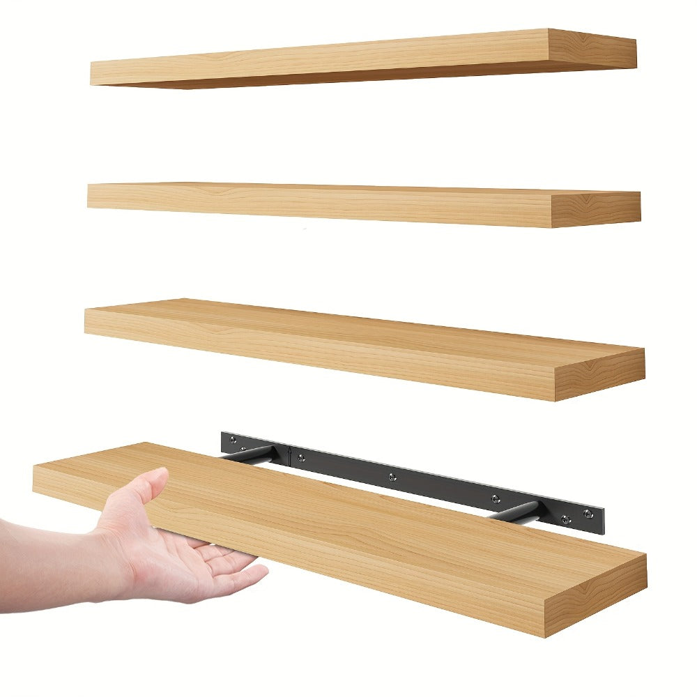 Floating Shelves Wall Mounted Set of 4 - 22 Inch Wall Shelves with Invisible Brackets for Bathroom Living Room Bedroom Kitchen Decor, Walnut Black White White Oak Light Brown
