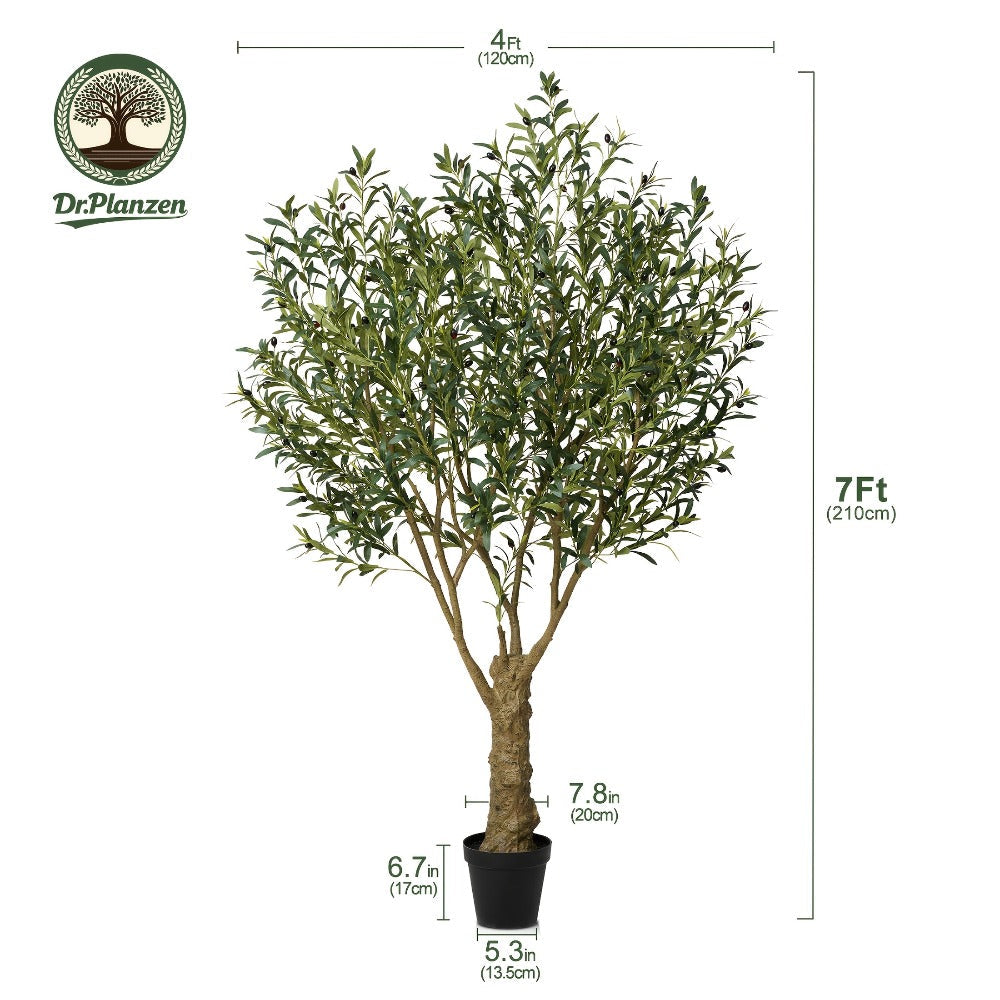 Artificial Olive Tree 5/6/7/8FT UV-Resistant Faux Olive Plant with Black Planter, Lifelike Silk Leaves, Mediterranean Indoor Outdoor Decor for Living Room Office Bedroom Patio