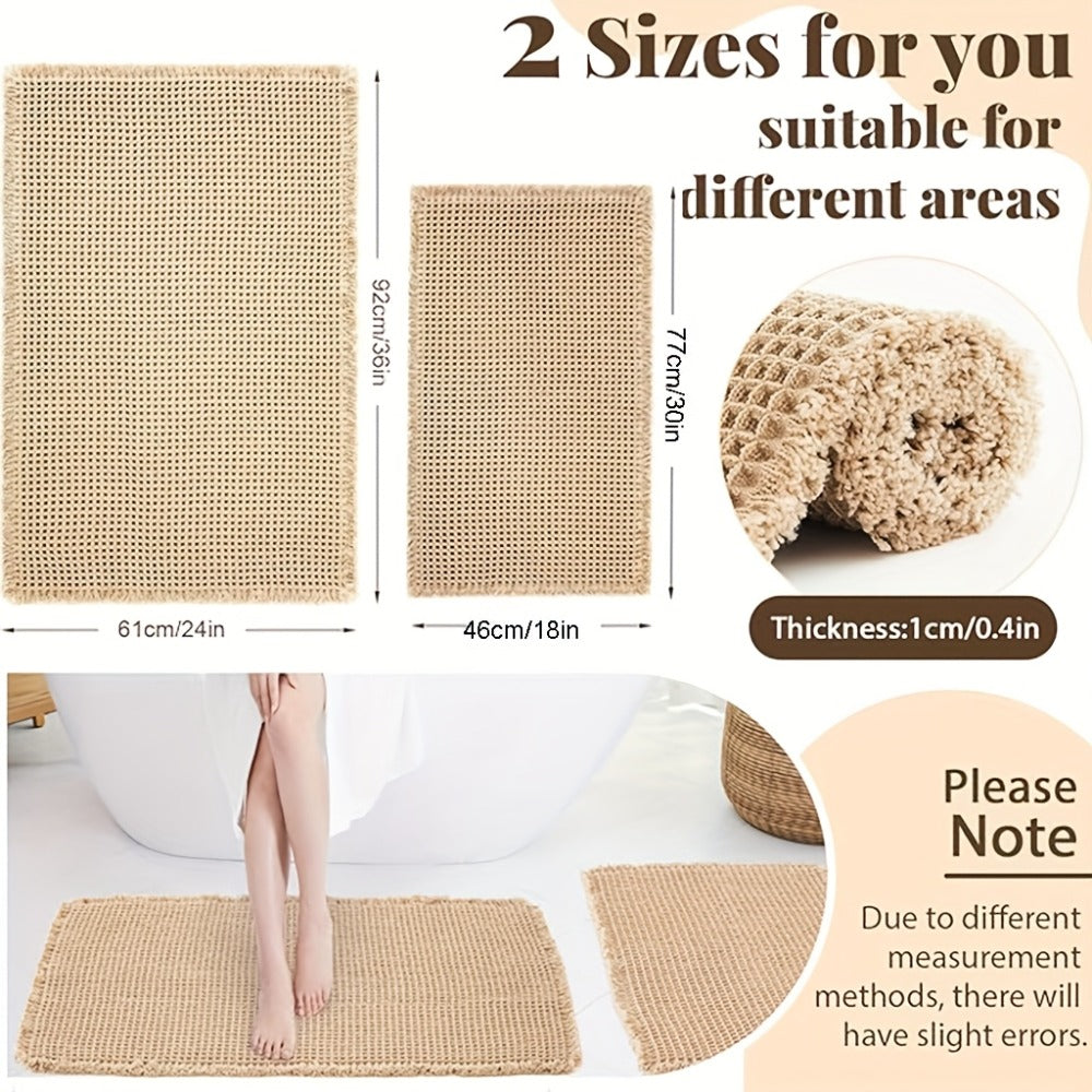 Non-Slip Bath Mat with Tassels Super Absorbent Ultra Soft Machine Washable Bathroom Rug with Anti-Skid Backing 2 Sizes