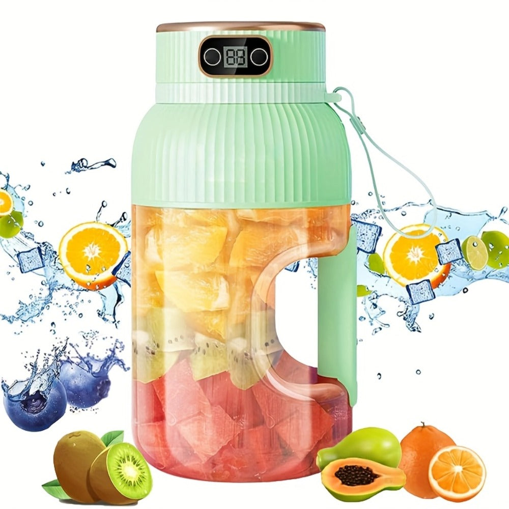 Portable Blender Personal Juicer Cup - Upgraded 10-Blade USB Rechargeable Smoothie Blender for Fruits, Vegetables & Milkshakes, Large Capacity, Digital Display, Travel Cover, Sports & Outdoor Use