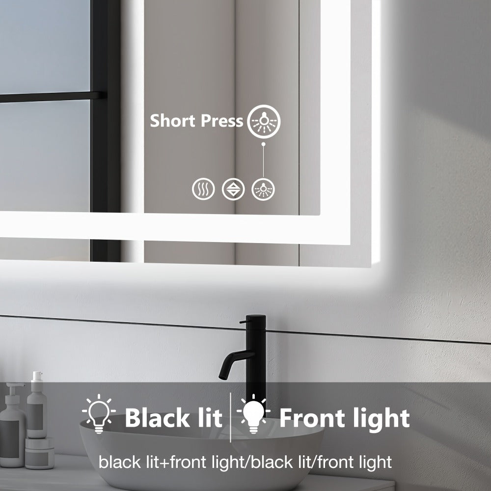 LED Bathroom Mirror with Anti-Fog ¨C Dimmable Vanity Mirror, 3 Color Lighting Modes, Dual Light Source, Wall Mounted Horizontal or Vertical, Tempered Glass, Multiple Sizes